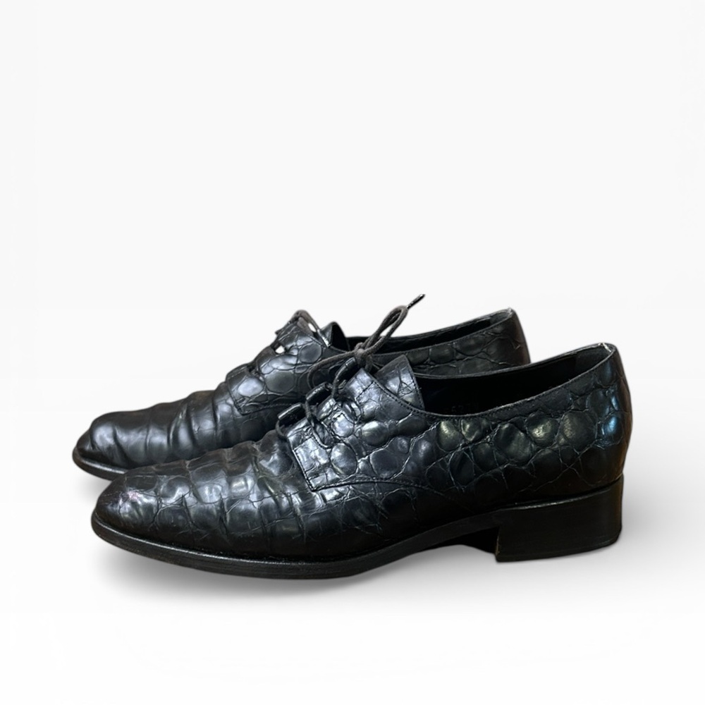 Cole Haan Women’s Black Vintage Croc Embossed Leather Lace-Up Oxford Shoes 8.5 - Picture 2 of 12